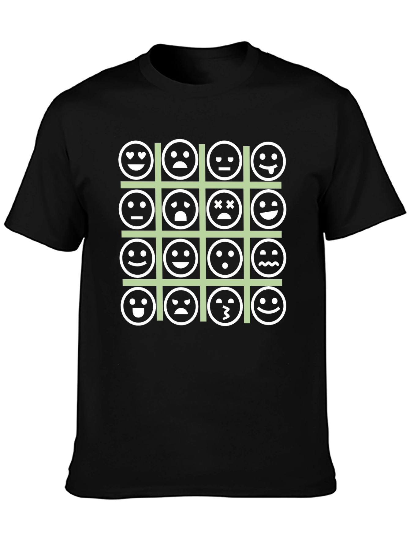 Emoji Expression Grid Black T-Shirt
