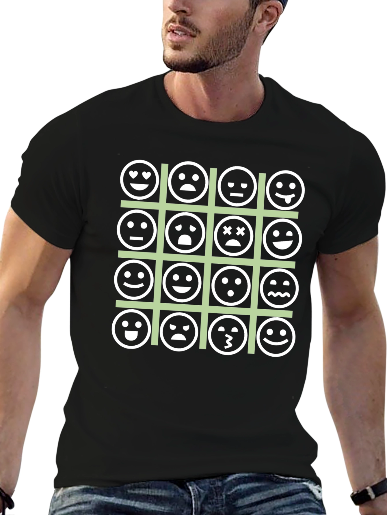 Emoji Expression Grid Black T-Shirt