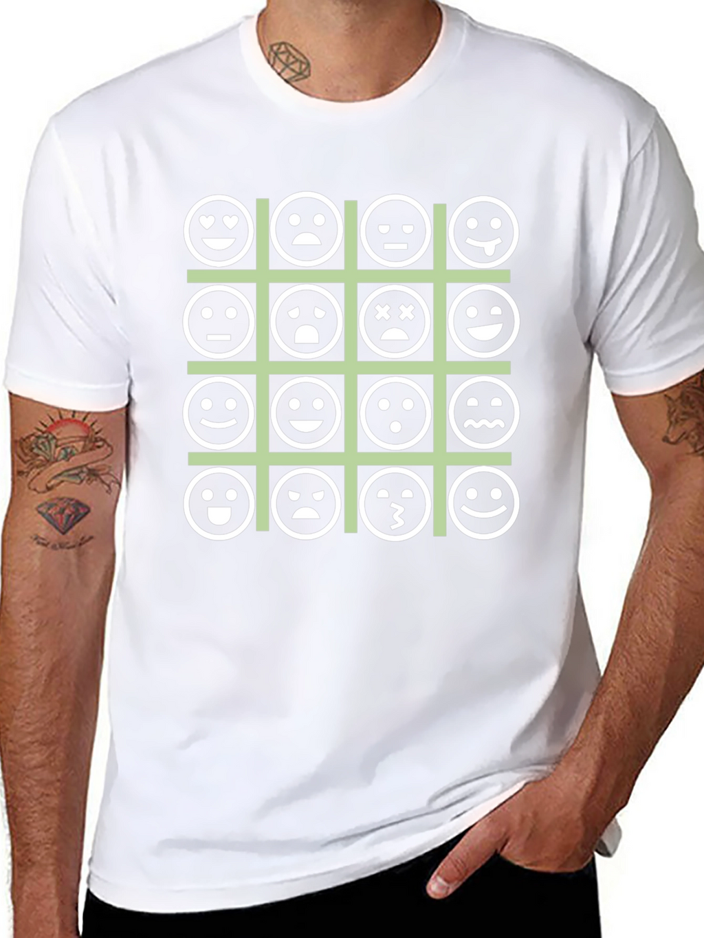 Emoji Expression Grid Black T-Shirt