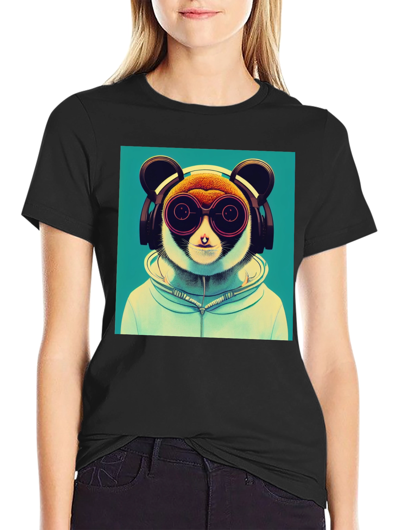 Cool Lemur Graphic Tee - Black Cotton