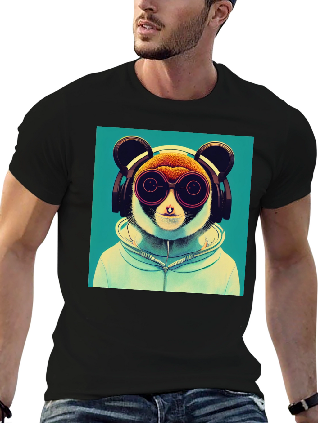 Cool Lemur Graphic Tee - Black Cotton