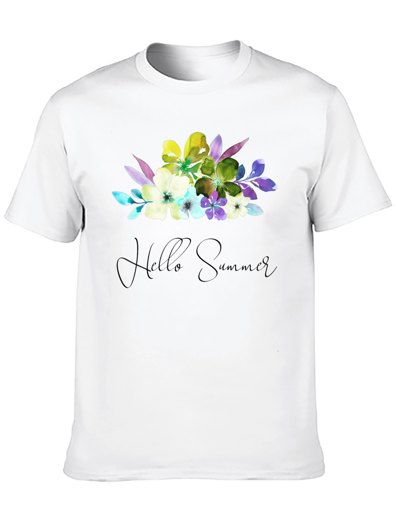 Black Floral Hello Summer T-Shirt