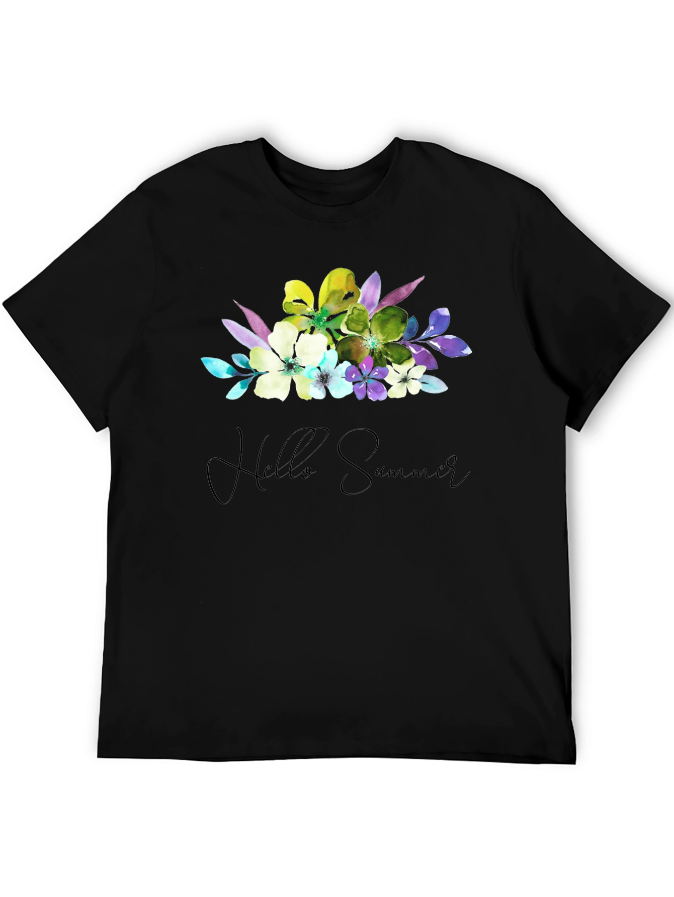 Black Floral Hello Summer T-Shirt