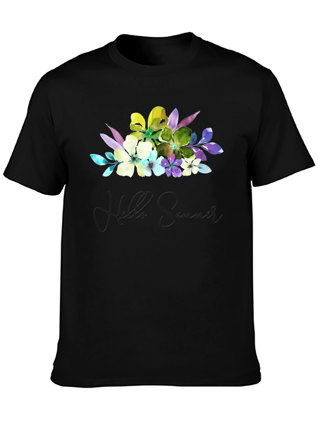 Black Floral Hello Summer T-Shirt