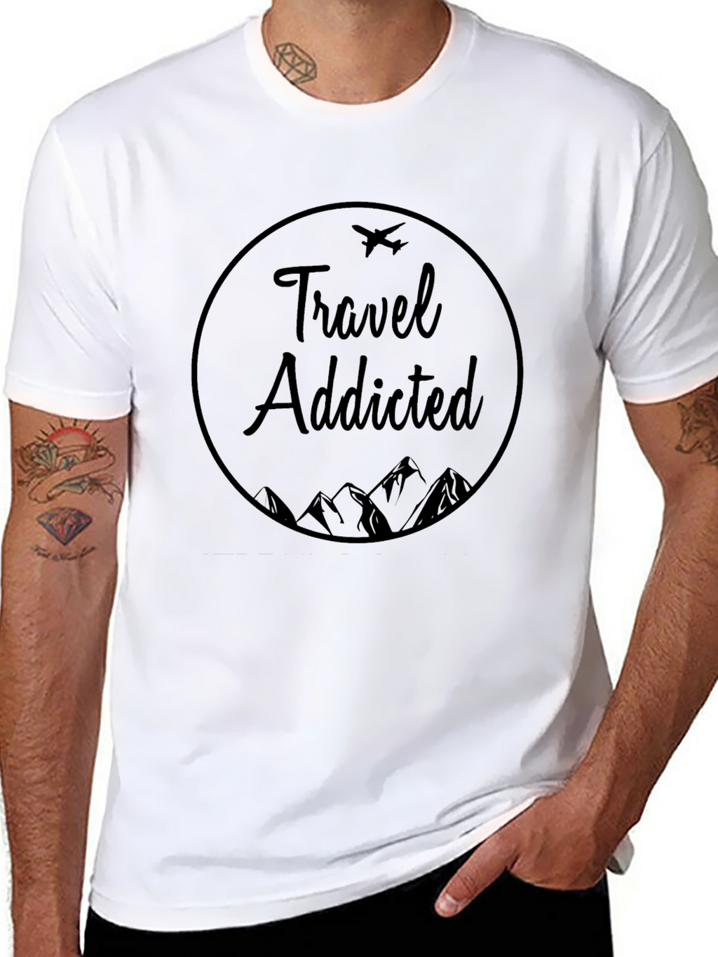 Travel Addicted Graphic Tee - Black Cotton Blend
