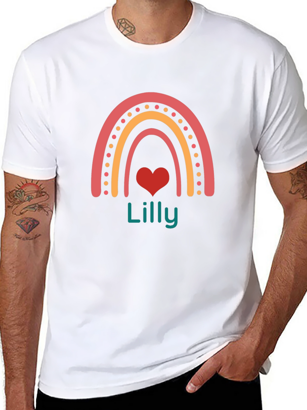 Lilly Heart Rainbow Personalized Black T-Shirt