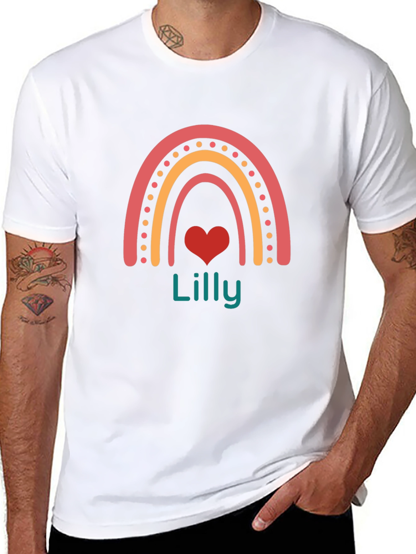 Lilly Heart Rainbow Personalized Black T-Shirt
