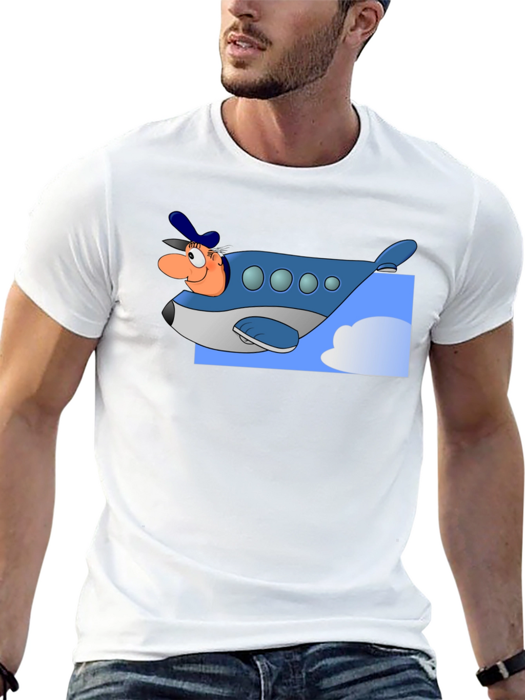 Cartoon Airplane Pilot Graphic T-Shirt