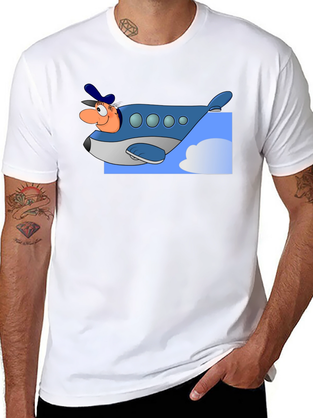 Cartoon Airplane Pilot Graphic T-Shirt