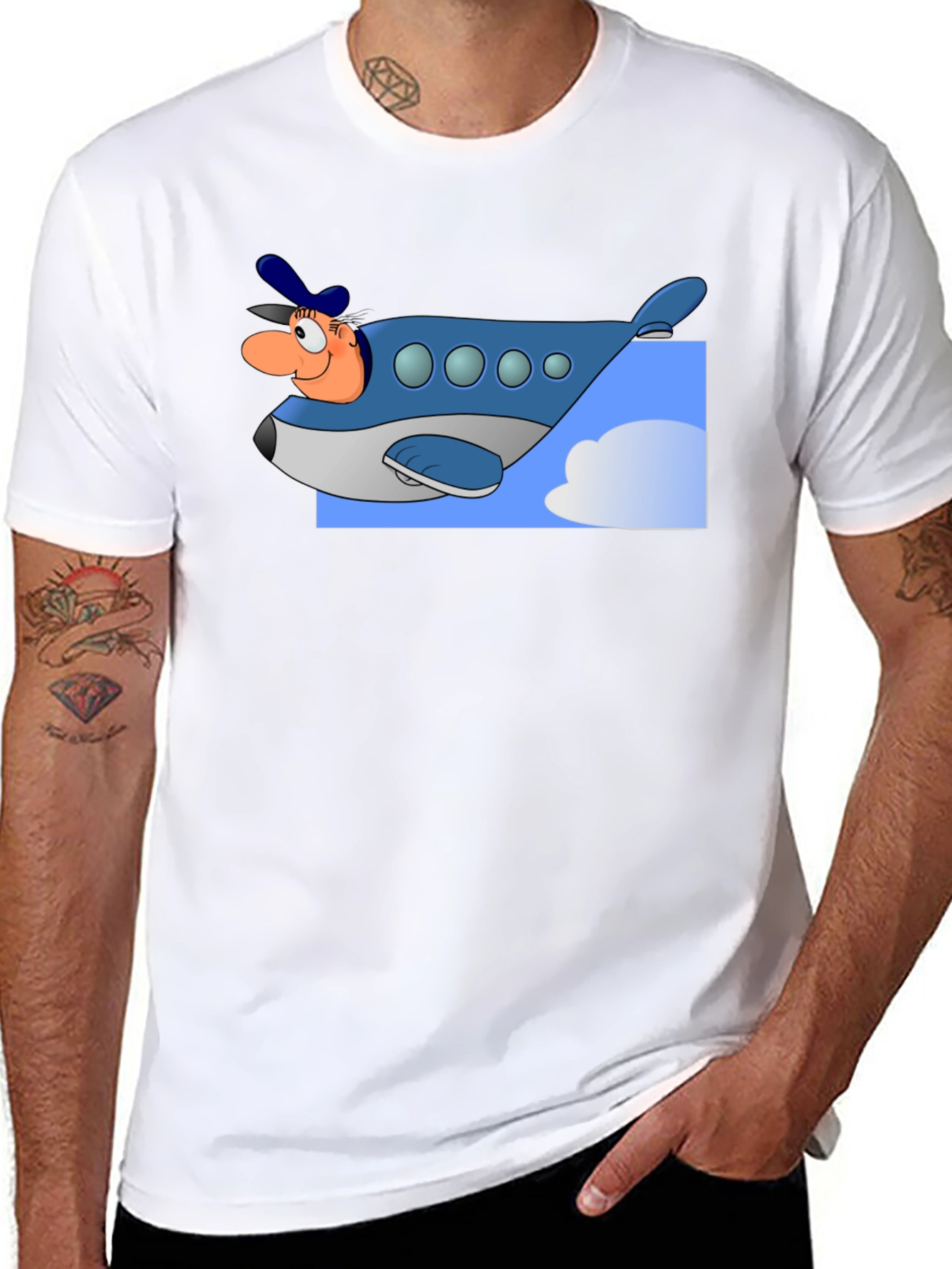 Cartoon Airplane Pilot Graphic T-Shirt
