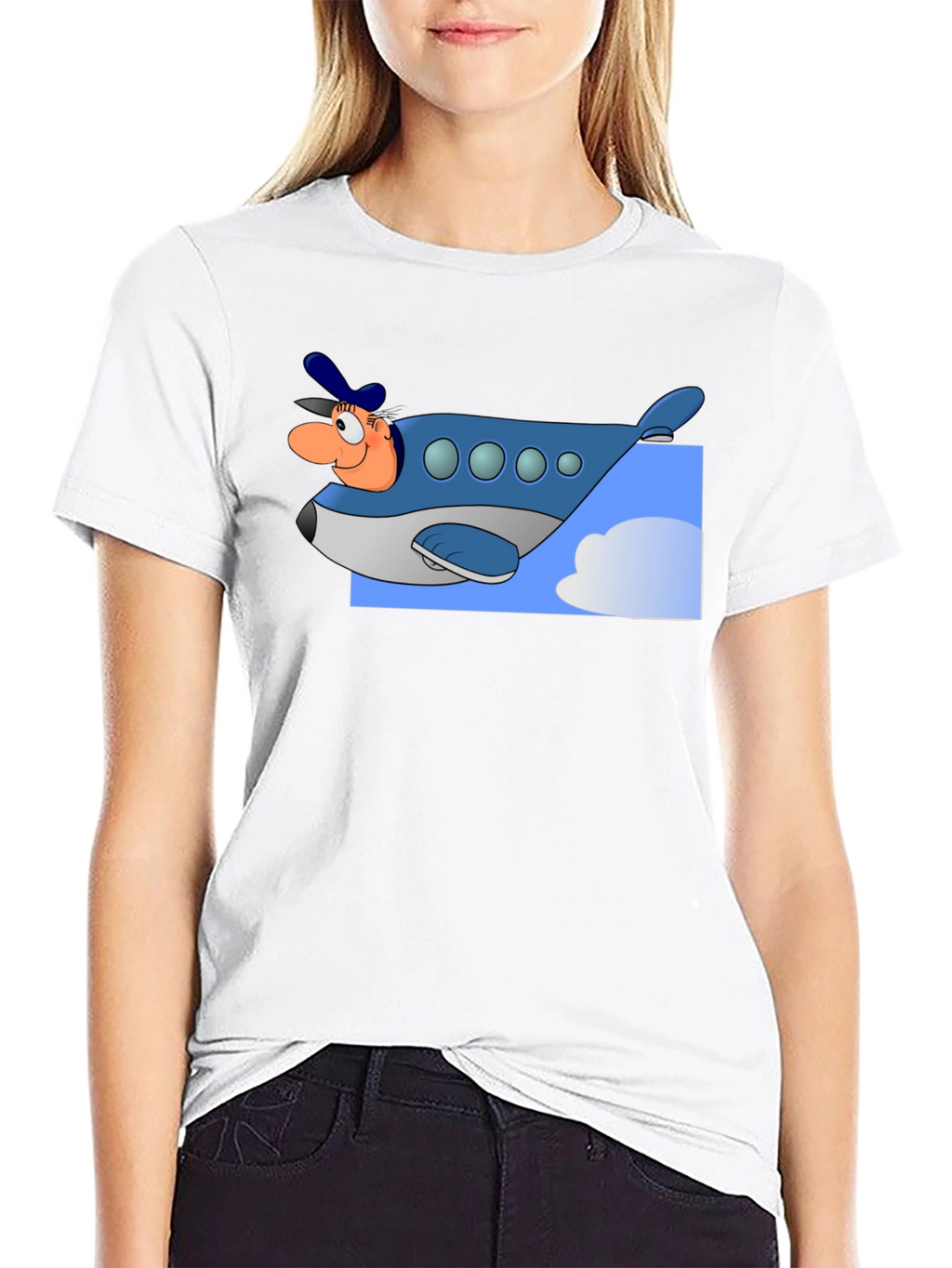 Cartoon Airplane Pilot Graphic T-Shirt