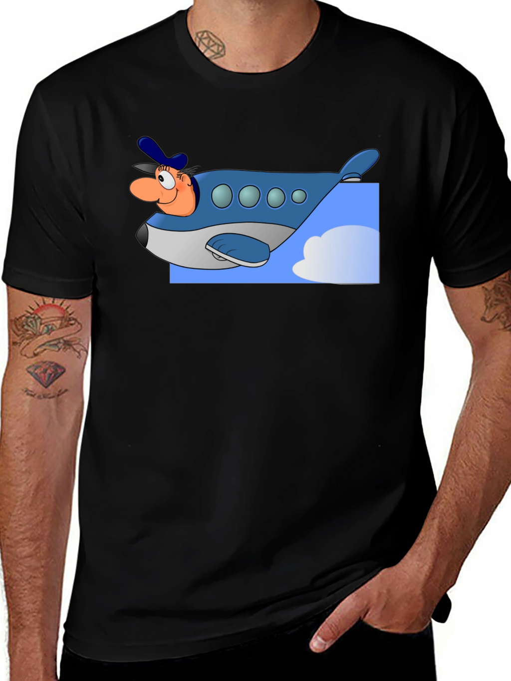 Cartoon Airplane Pilot Graphic T-Shirt
