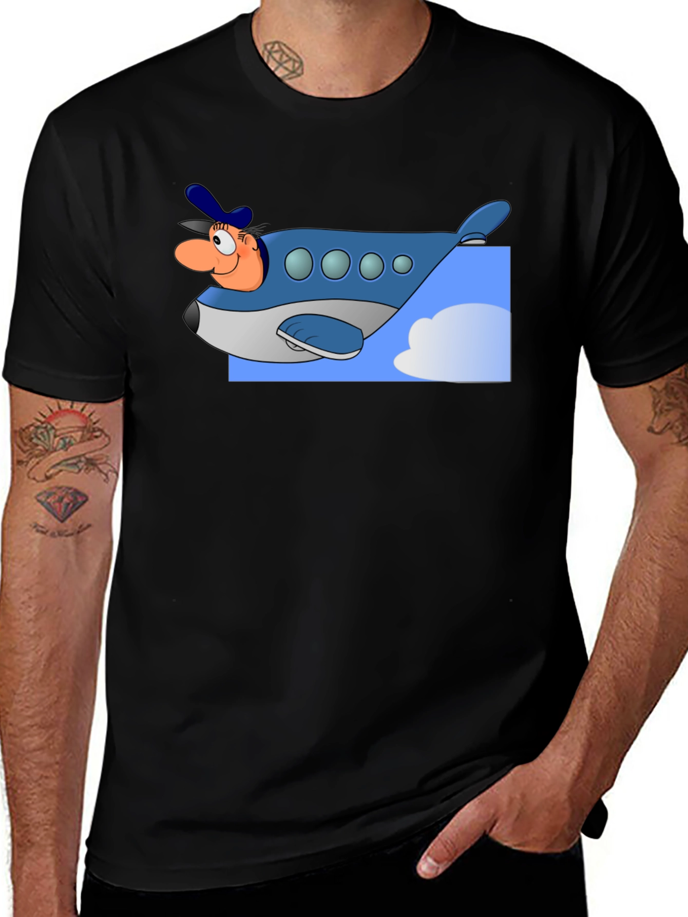 Cartoon Airplane Pilot Graphic T-Shirt