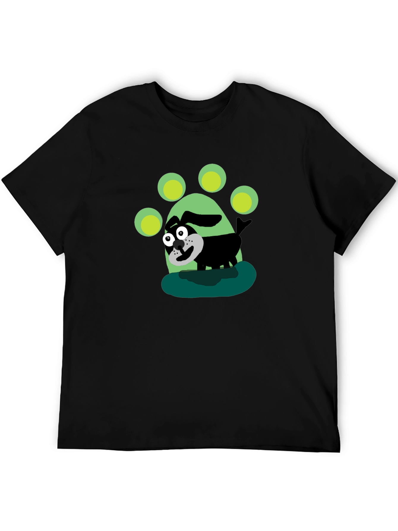 Cartoon Dog Paw Print Black T-Shirt