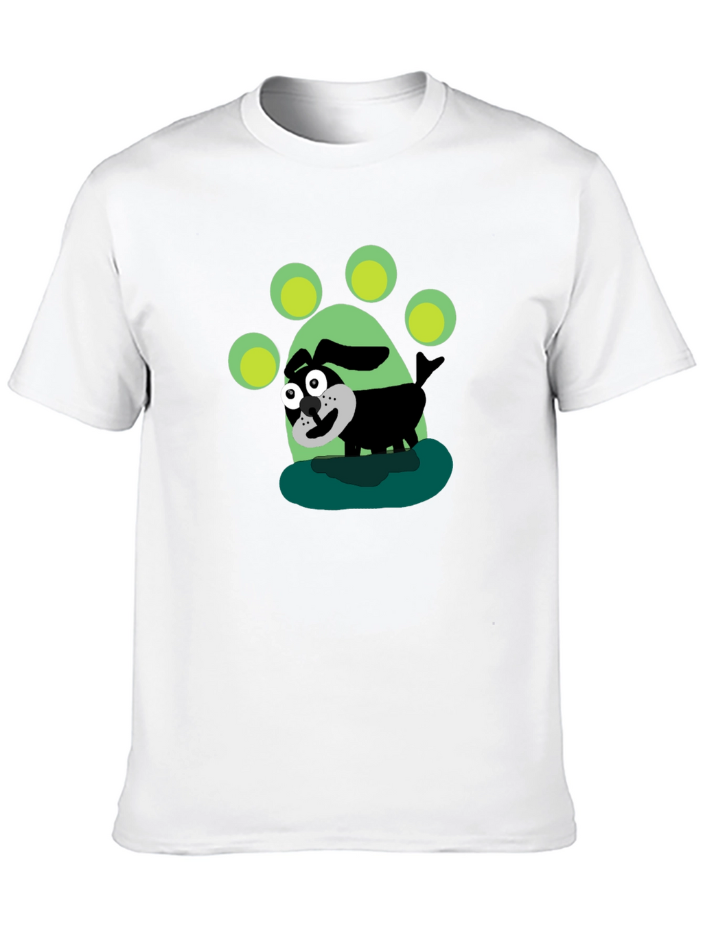 Cartoon Dog Paw Print Black T-Shirt
