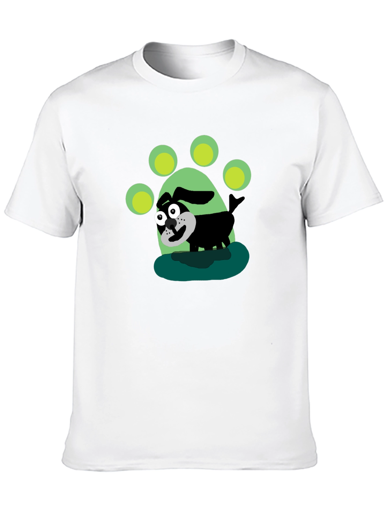 Cartoon Dog Paw Print Black T-Shirt