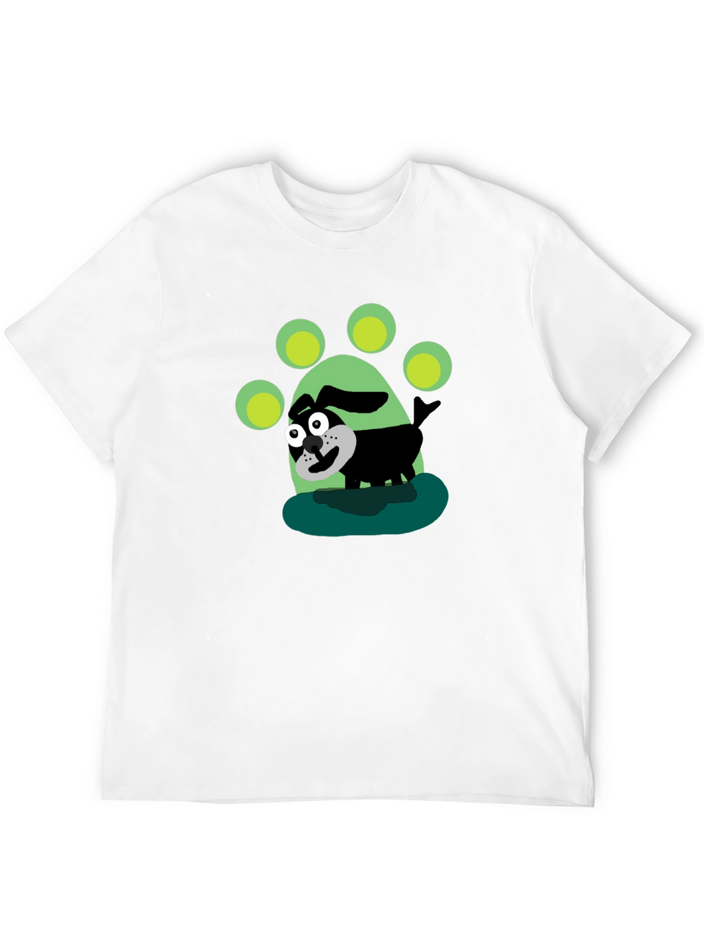 Cartoon Dog Paw Print Black T-Shirt