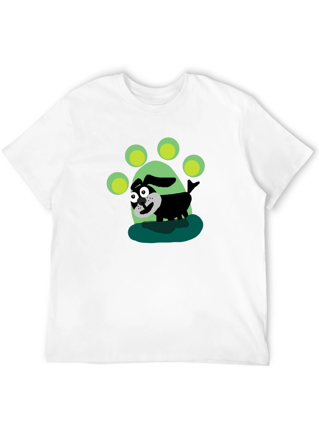 Cartoon Dog Paw Print Black T-Shirt