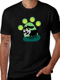Cartoon Dog Paw Print Black T-Shirt