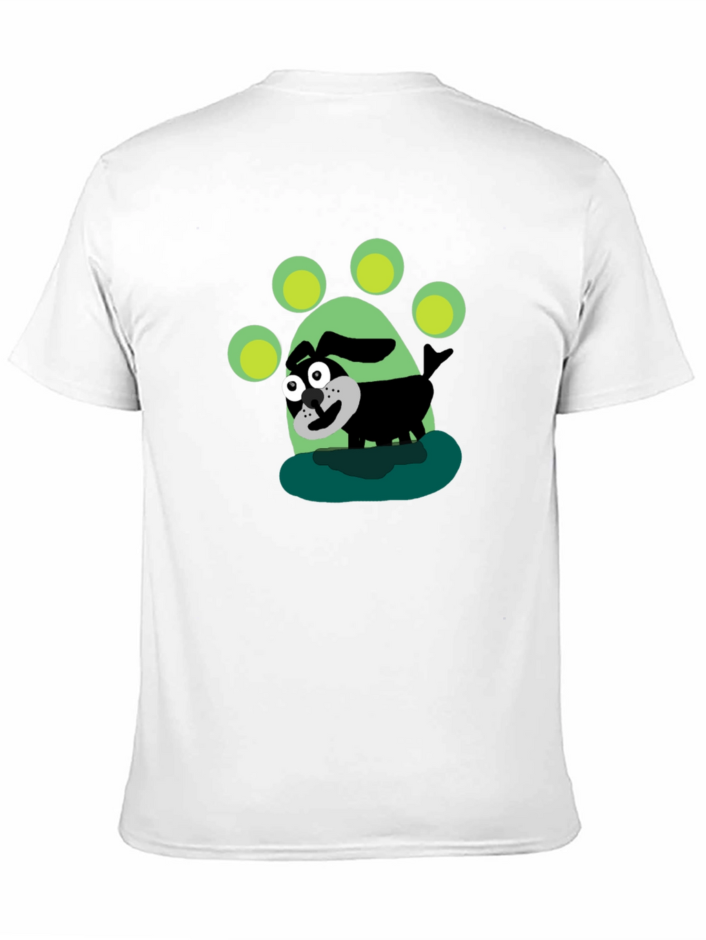 Cartoon Dog Paw Print Black T-Shirt