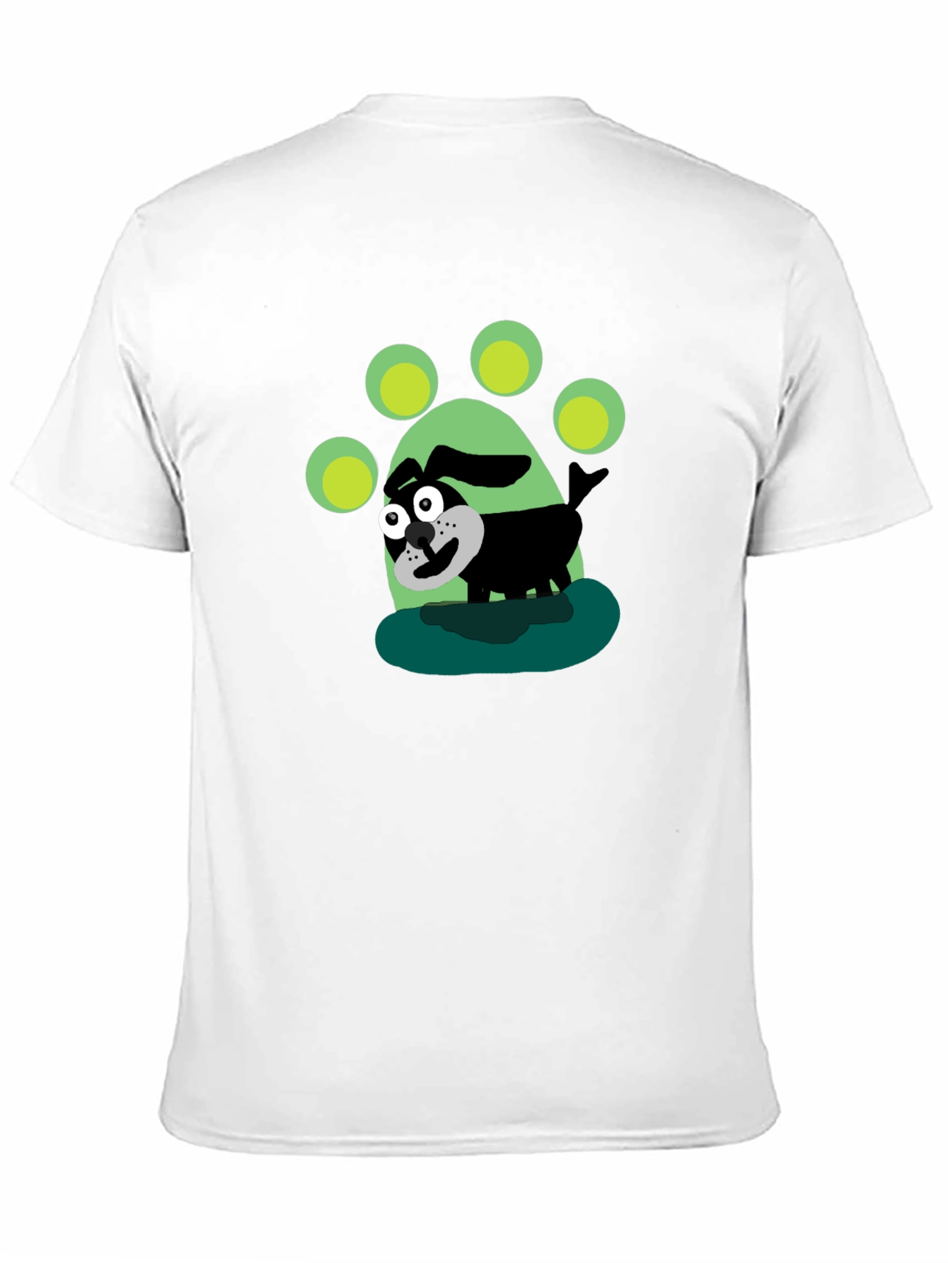 Cartoon Dog Paw Print Black T-Shirt