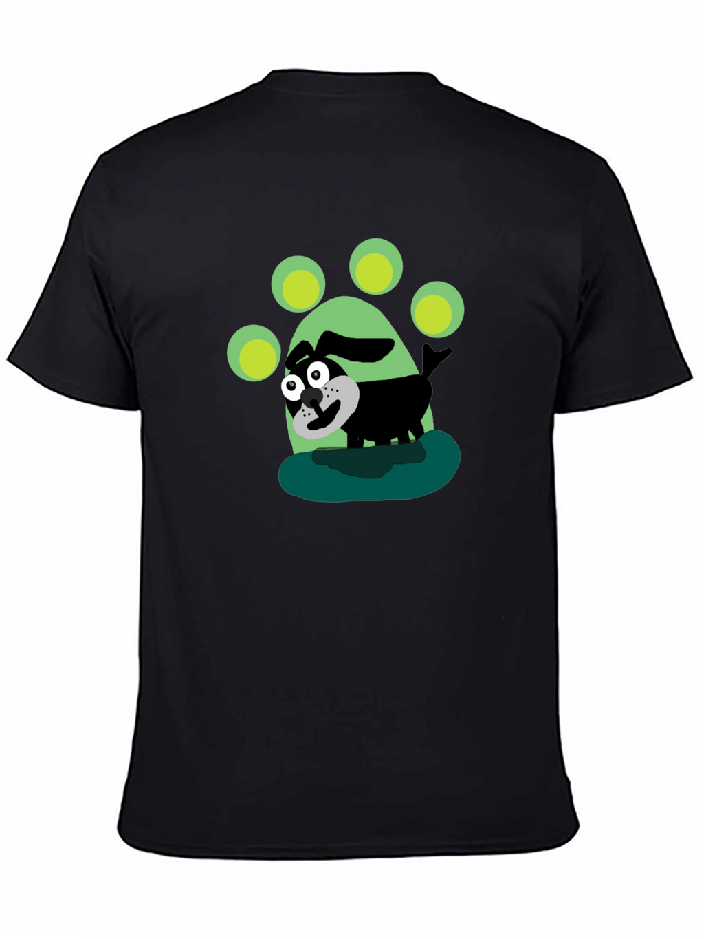 Cartoon Dog Paw Print Black T-Shirt