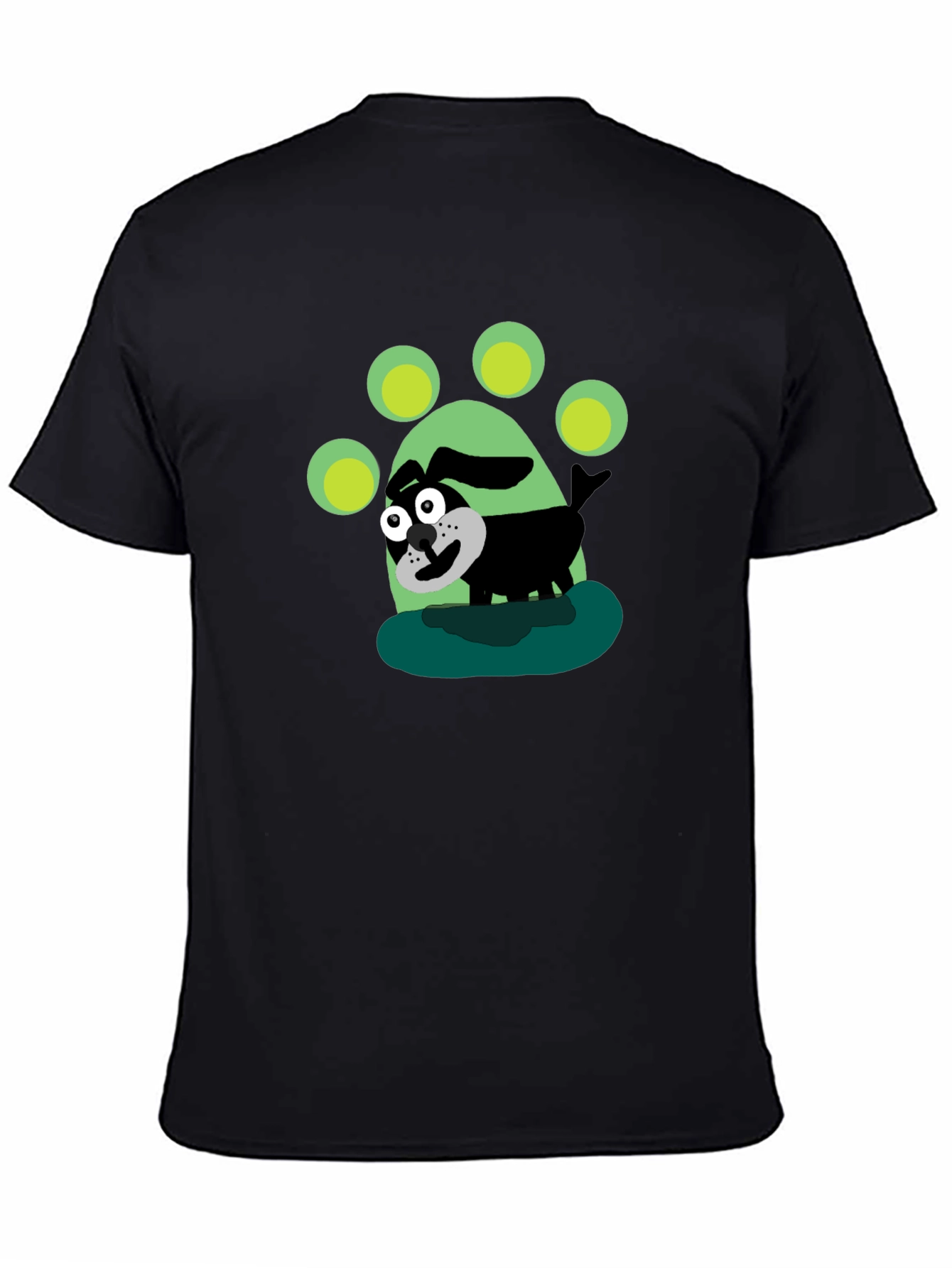 Cartoon Dog Paw Print Black T-Shirt
