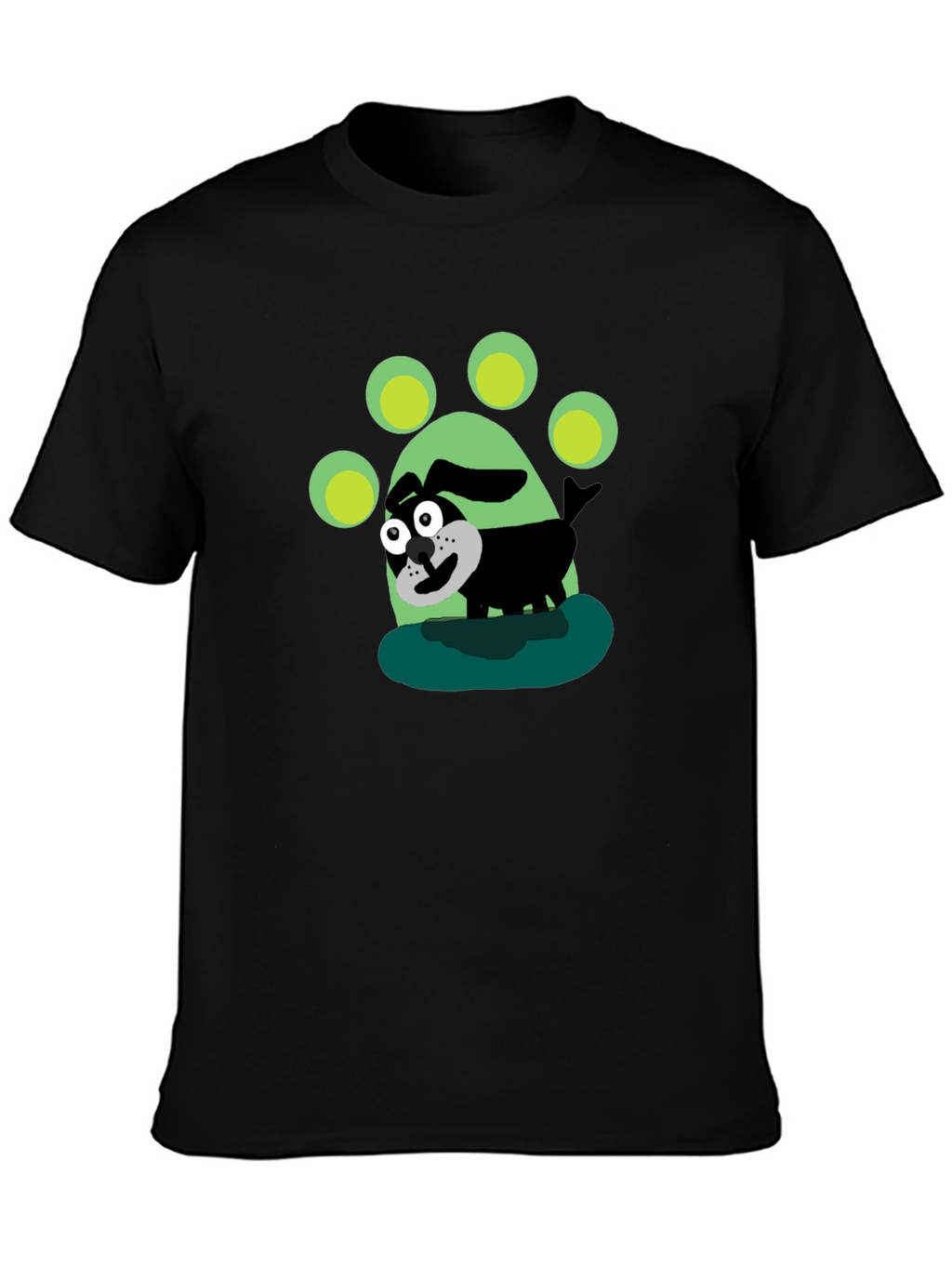 Cartoon Dog Paw Print Black T-Shirt