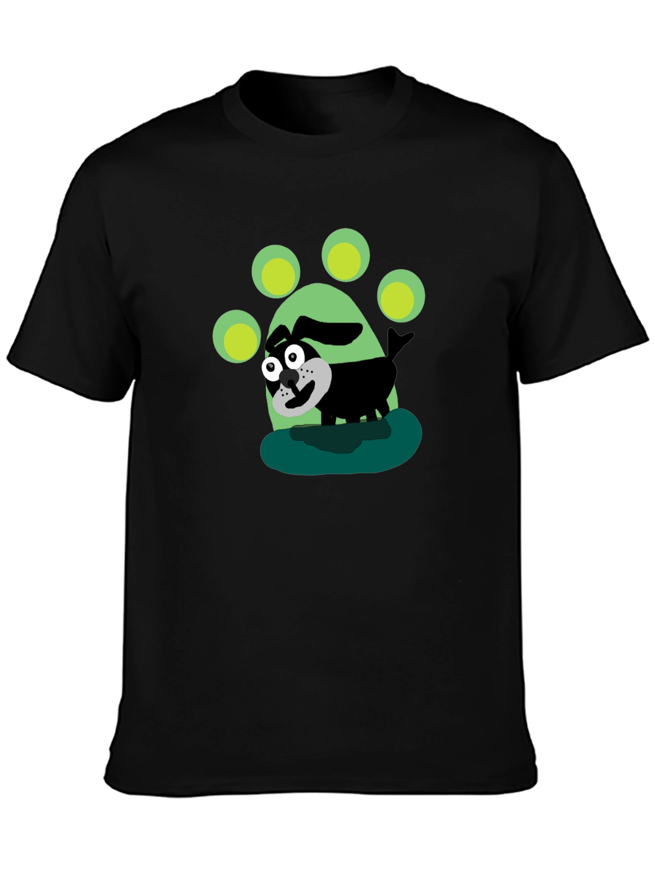 Cartoon Dog Paw Print Black T-Shirt