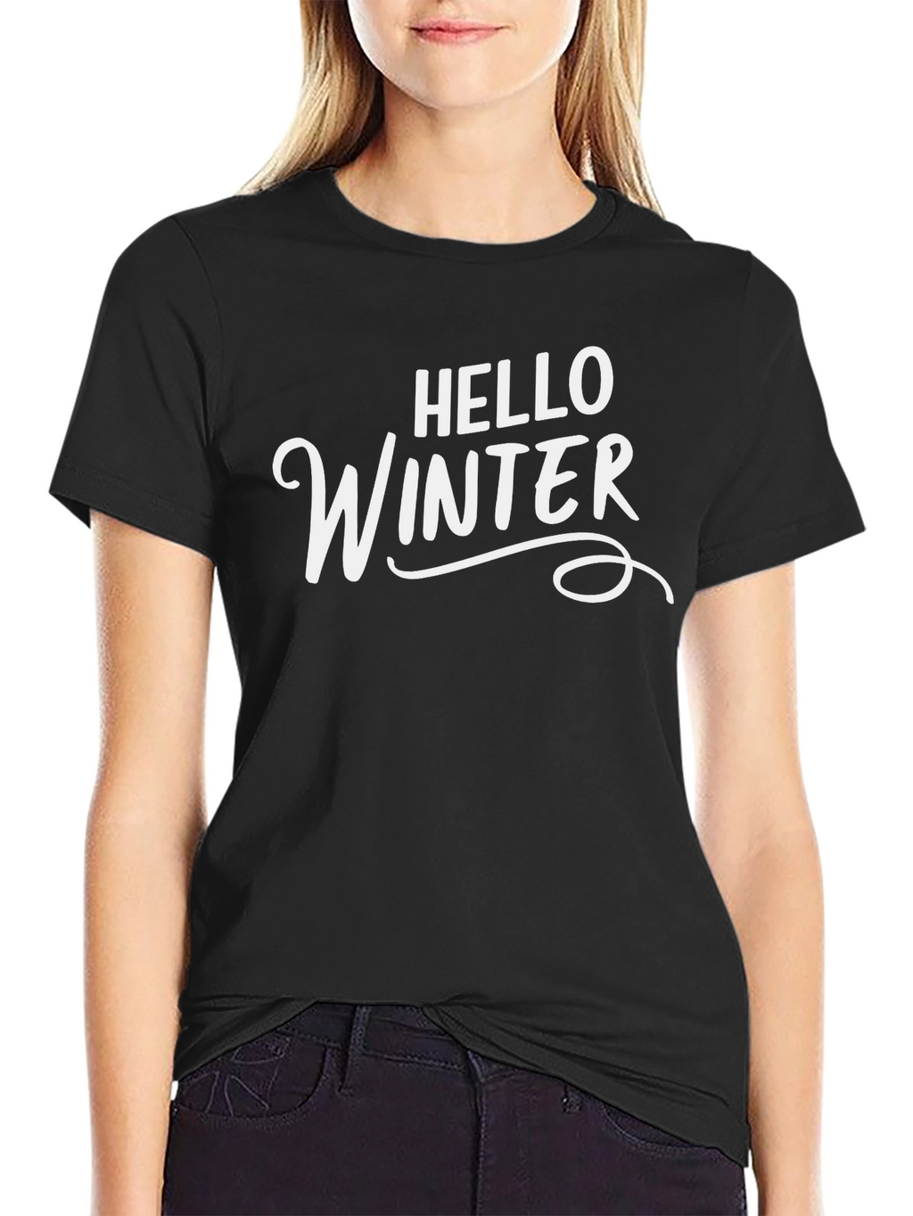 Hello Winter Black Graphic Tee Shirt