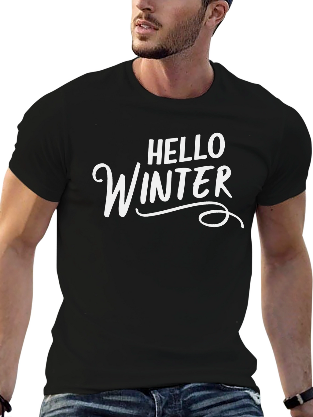 Hello Winter Black Graphic Tee Shirt