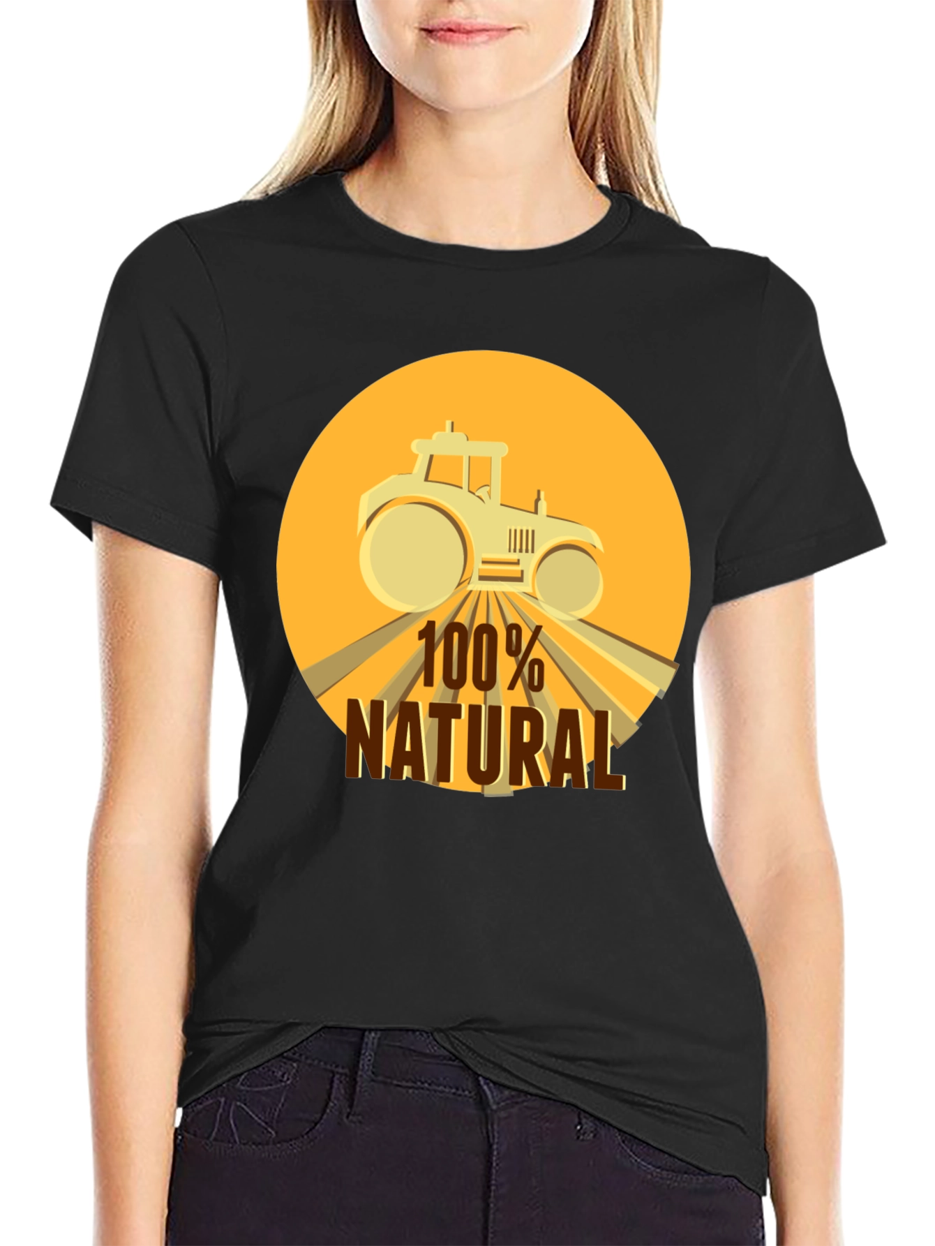 100% Natural Tractor Graphic Tee - Black Cotton Blend