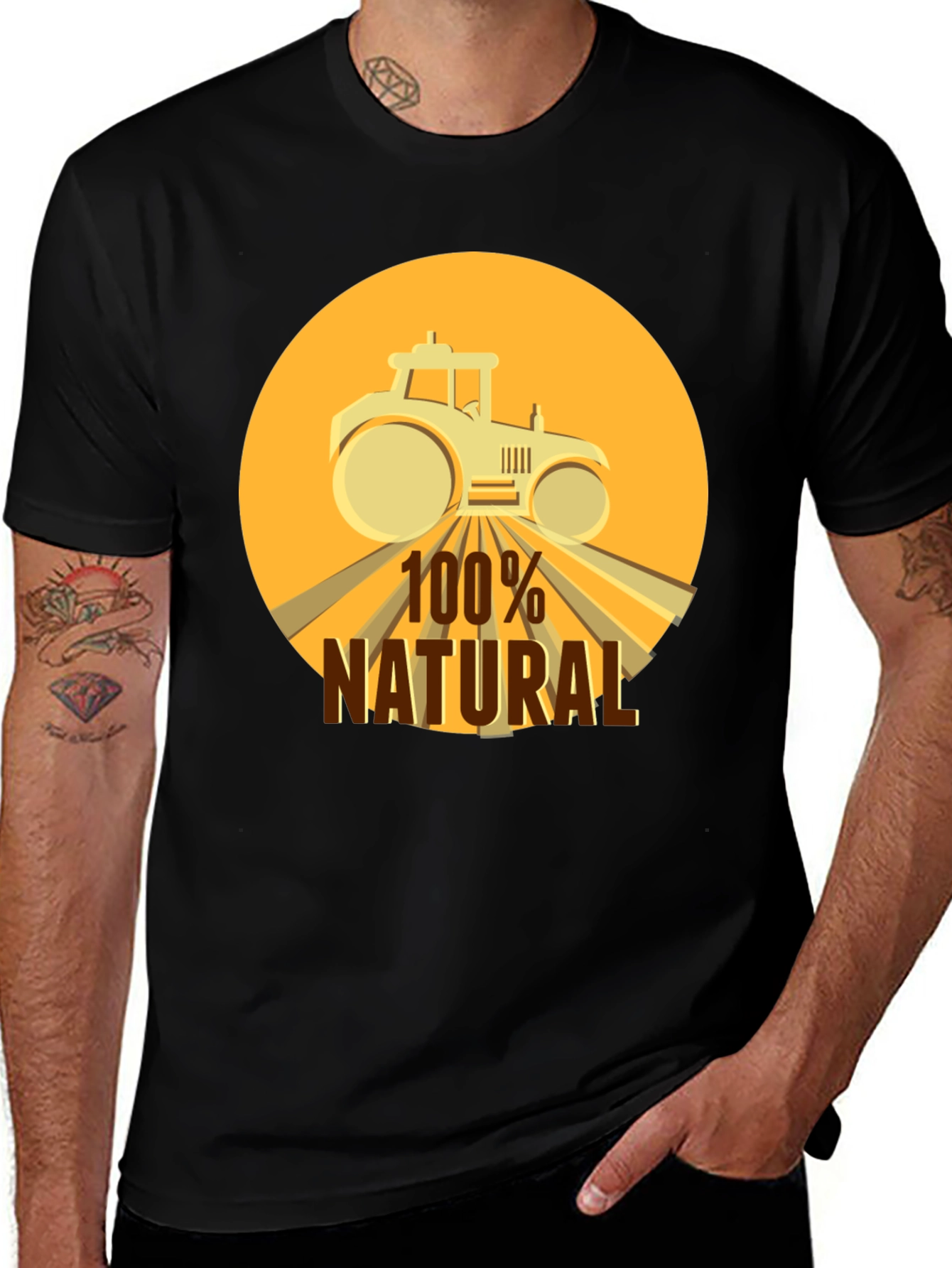 100% Natural Tractor Graphic Tee - Black Cotton Blend