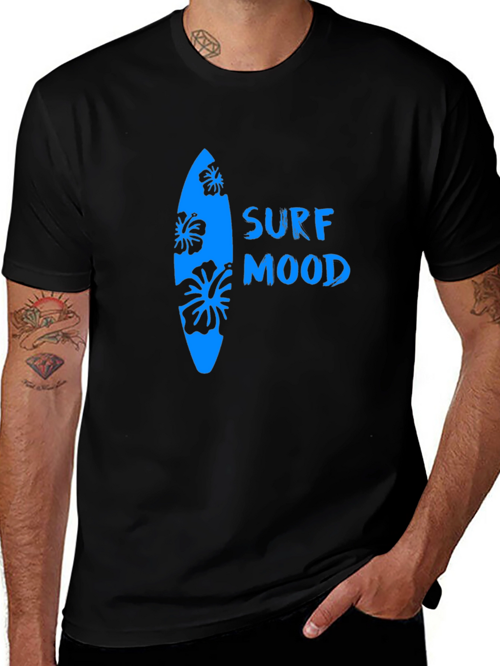 Surf Mood Graphic Tee - Black Cotton T-Shirt
