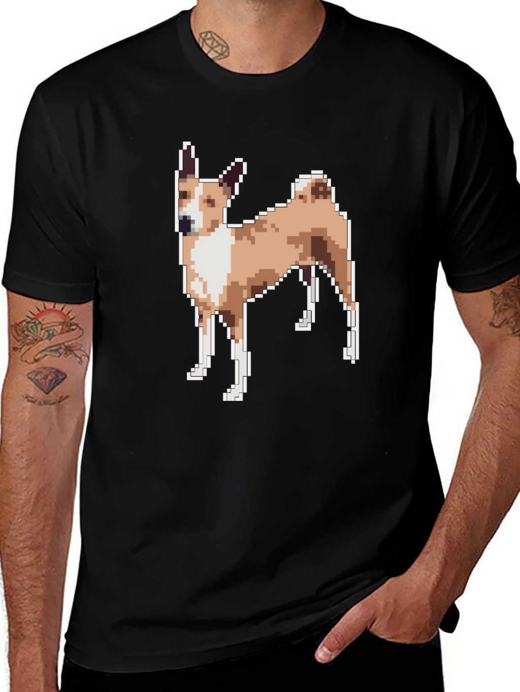 Pixelated Dog Graphic Tee - Black Unisex T-Shirt