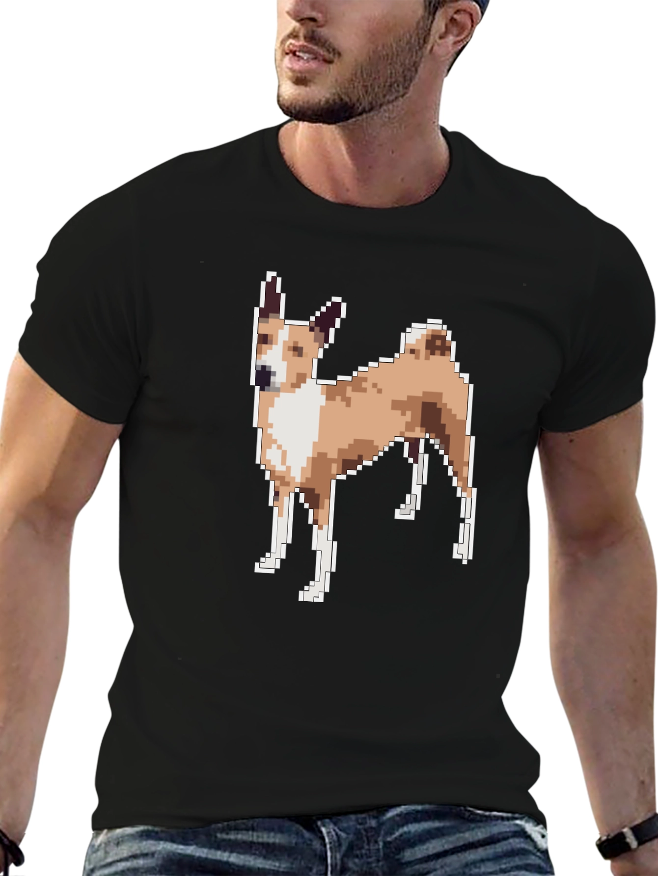 Pixelated Dog Graphic Tee - Black Unisex T-Shirt