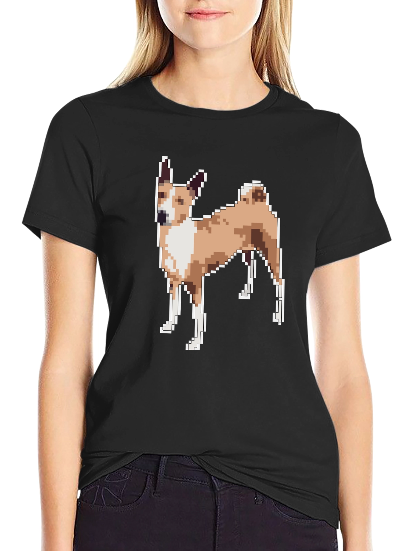 Pixelated Dog Graphic Tee - Black Unisex T-Shirt