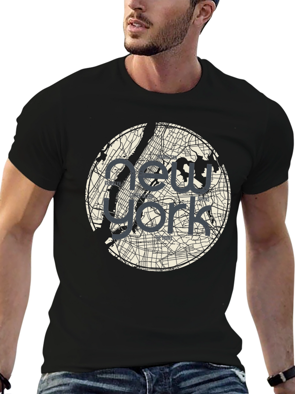 New York Map Graphic T-Shirt - Black