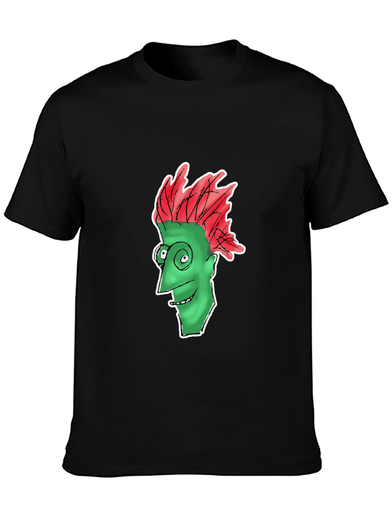 Funny Green Face Graphic Black T-Shirt