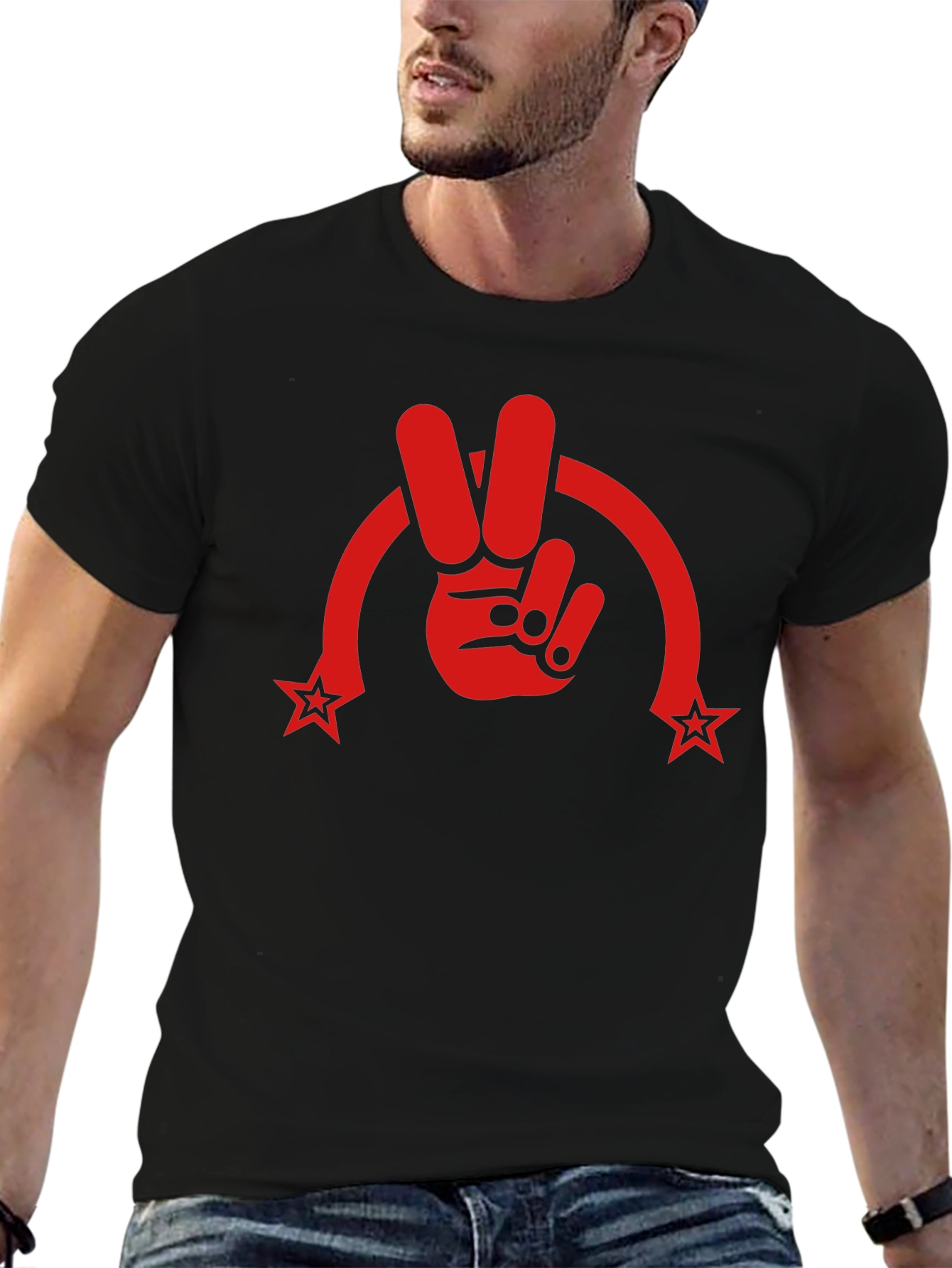 Peace Sign Graphic Tee - Red Print on Black