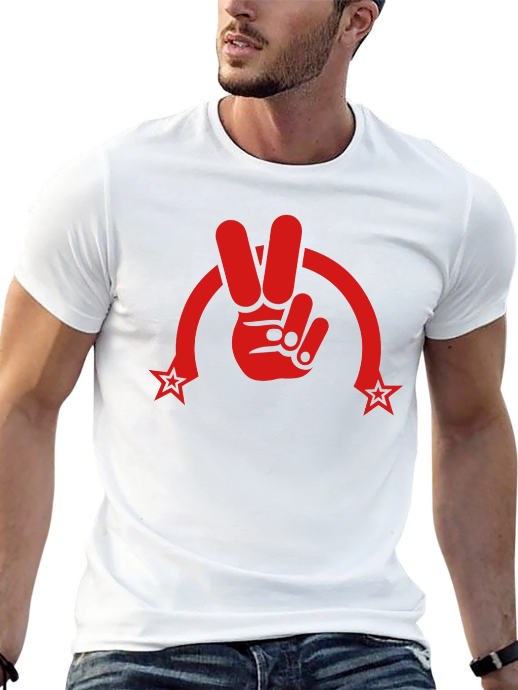 Peace Sign Graphic Tee - Red Print on Black