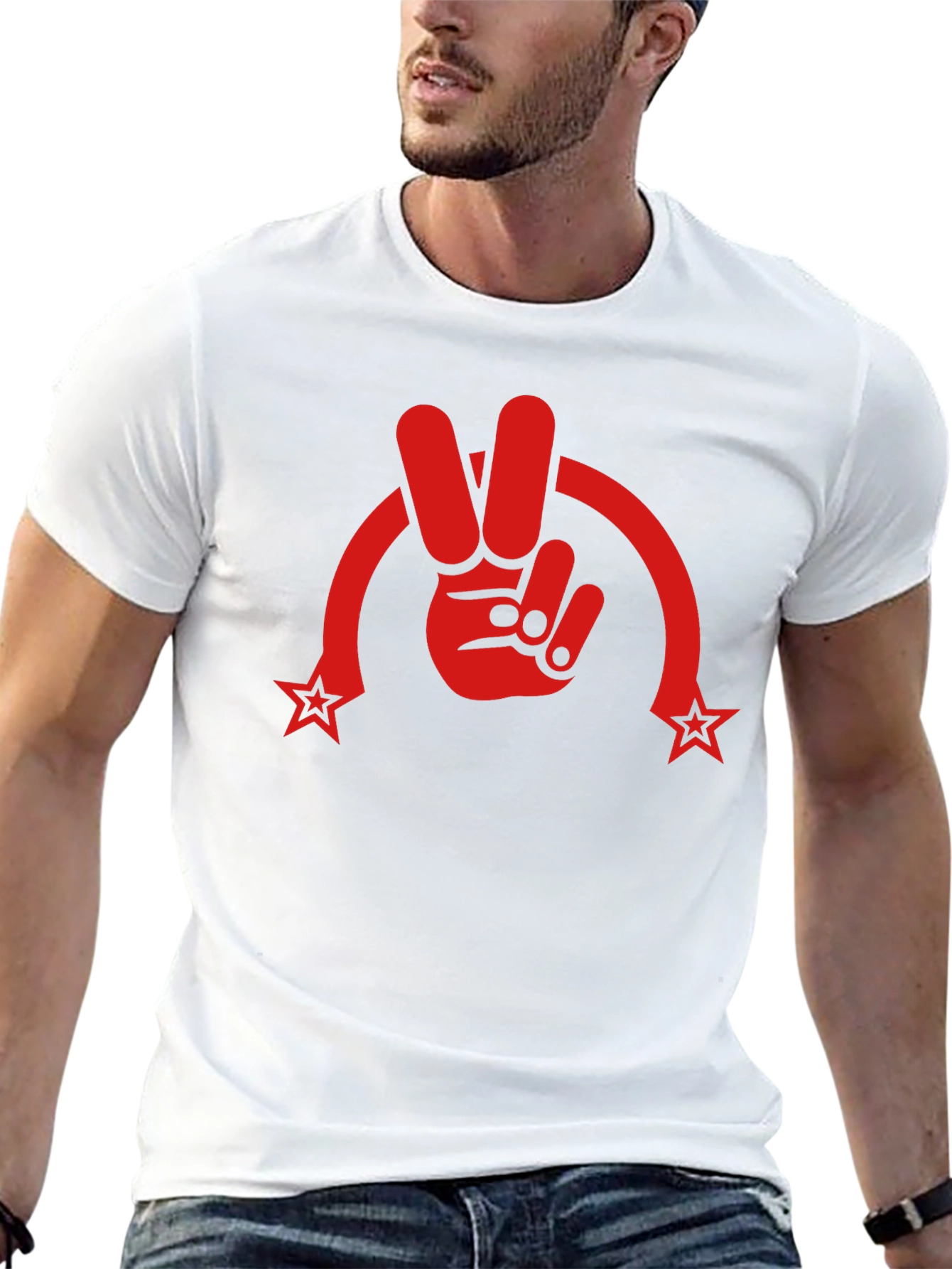 Peace Sign Graphic Tee - Red Print on Black