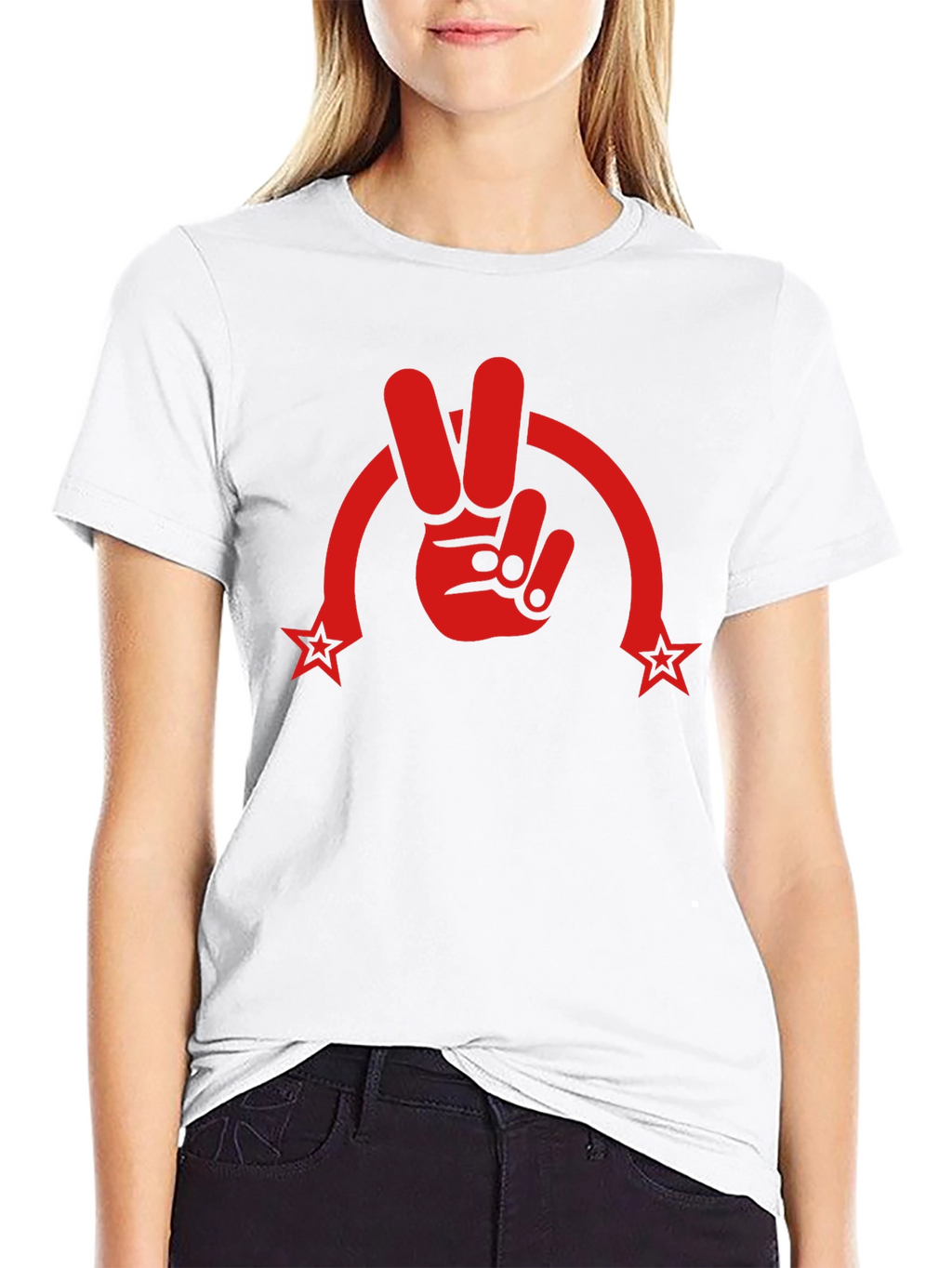 Peace Sign Graphic Tee - Red Print on Black