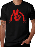 Peace Sign Graphic Tee - Red Print on Black