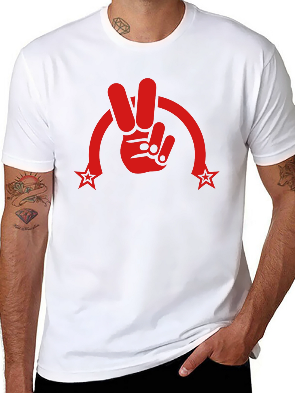 Peace Sign Graphic Tee - Red Print on Black
