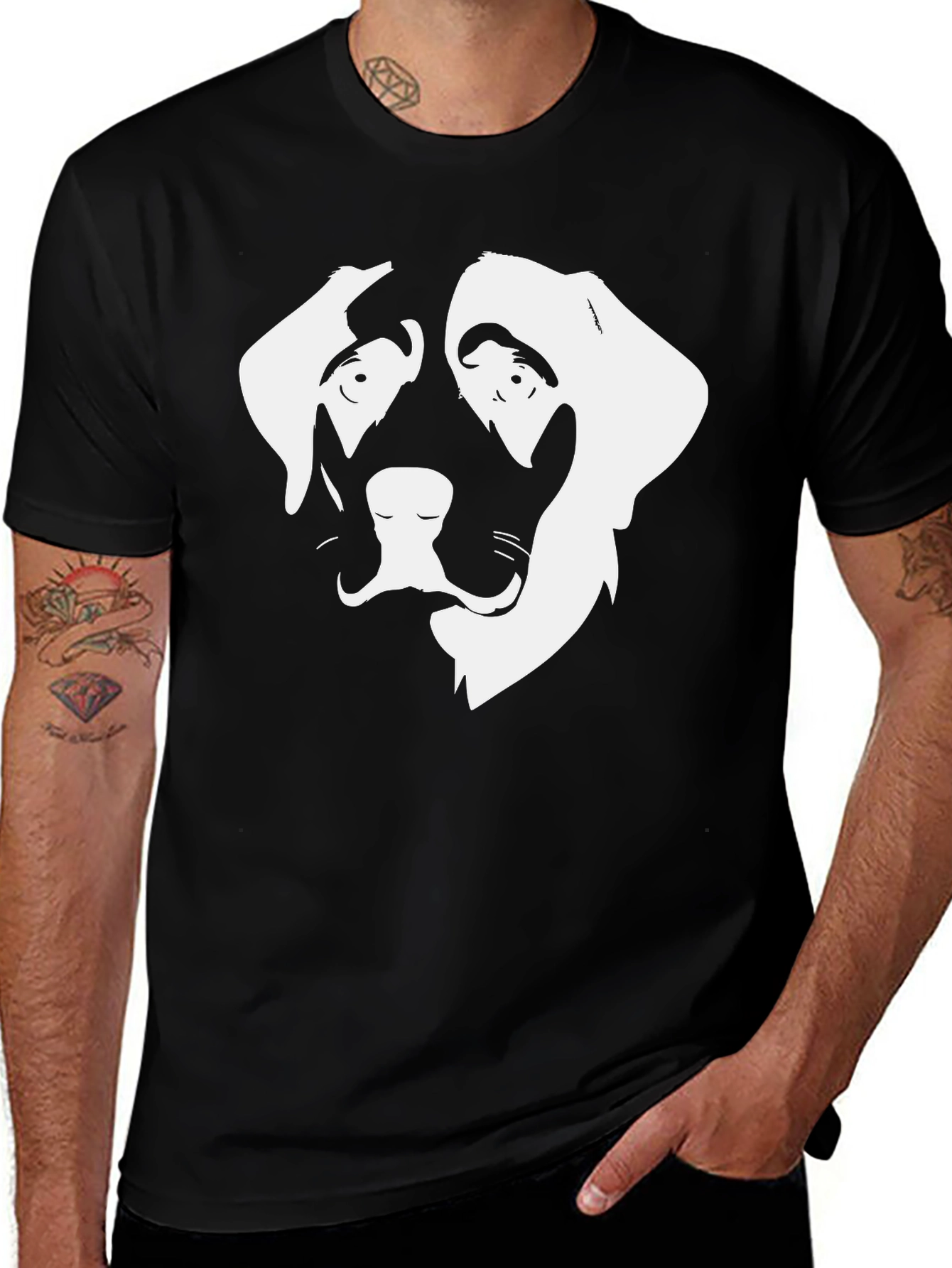 Dog Face Graphic Tee - Black Cotton T-Shirt