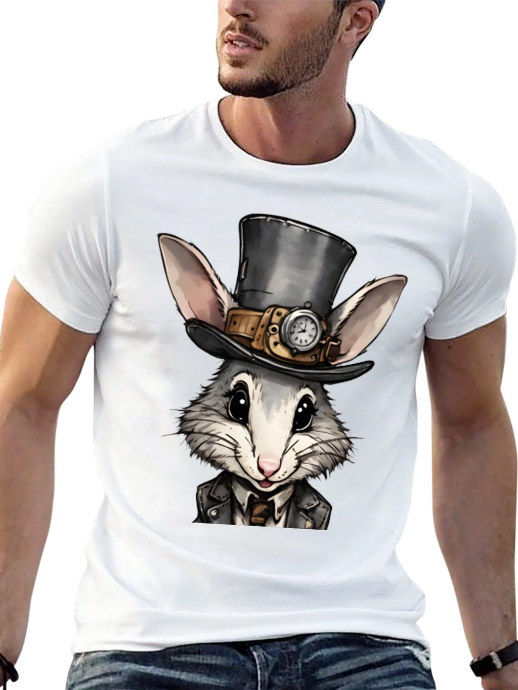 Steampunk Rabbit Tee - Whimsical Gear Design