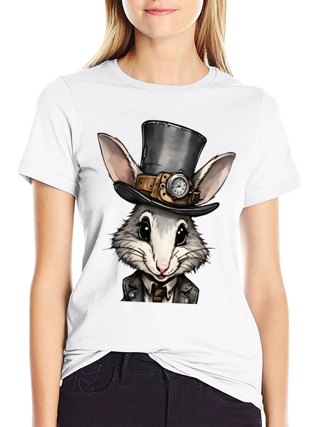 Steampunk Rabbit Tee - Whimsical Gear Design