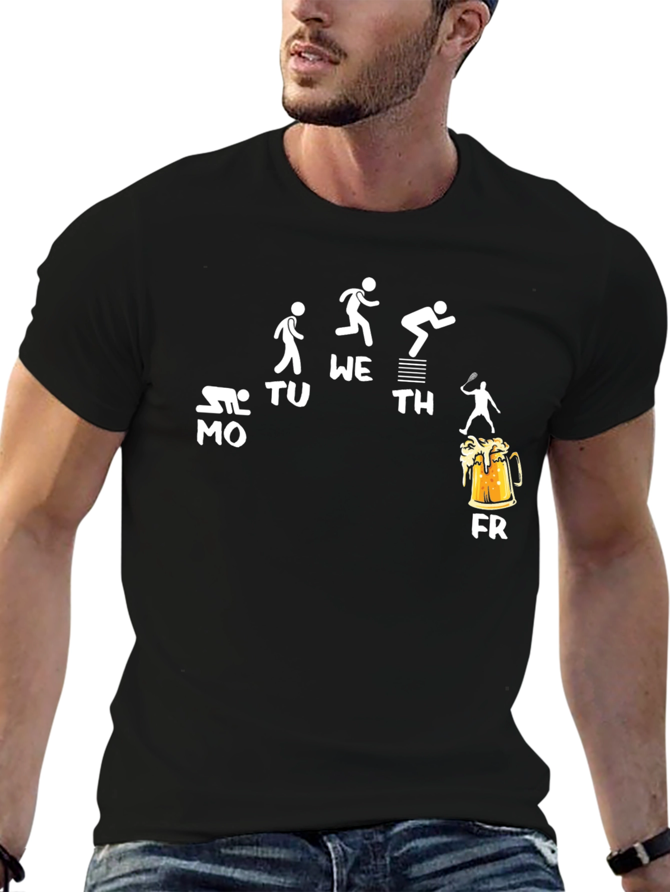 Humorous Weekday Activity Black T-Shirt
