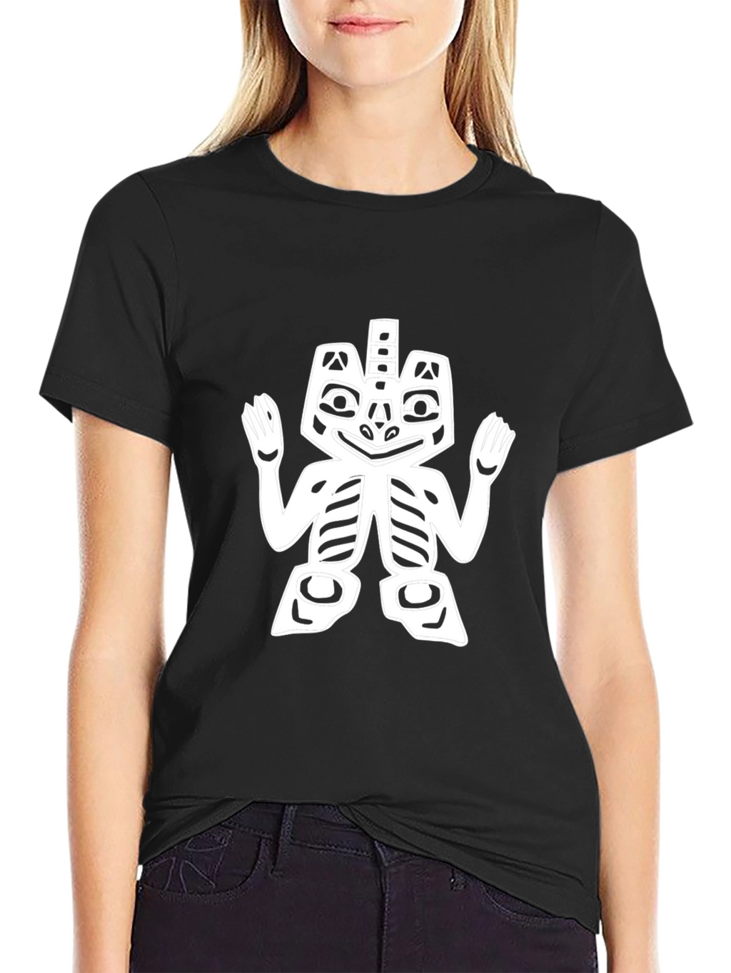 Black Tee with Native American Style Graphic